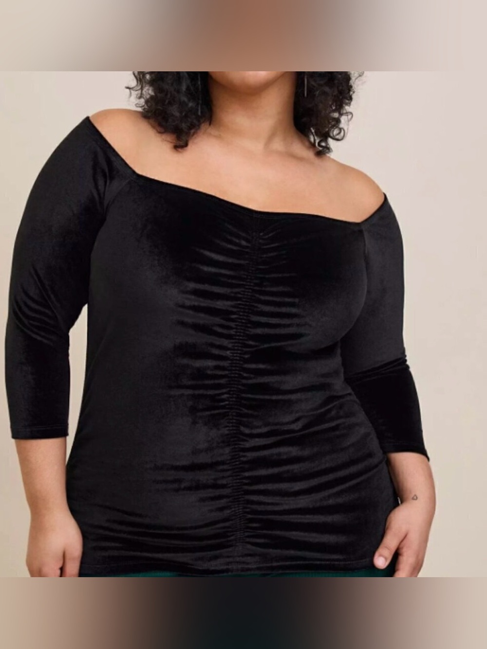 Torrid Black Velvet Shirred Front Off Shoulder Stretch Top Blouse Plus Size 3X